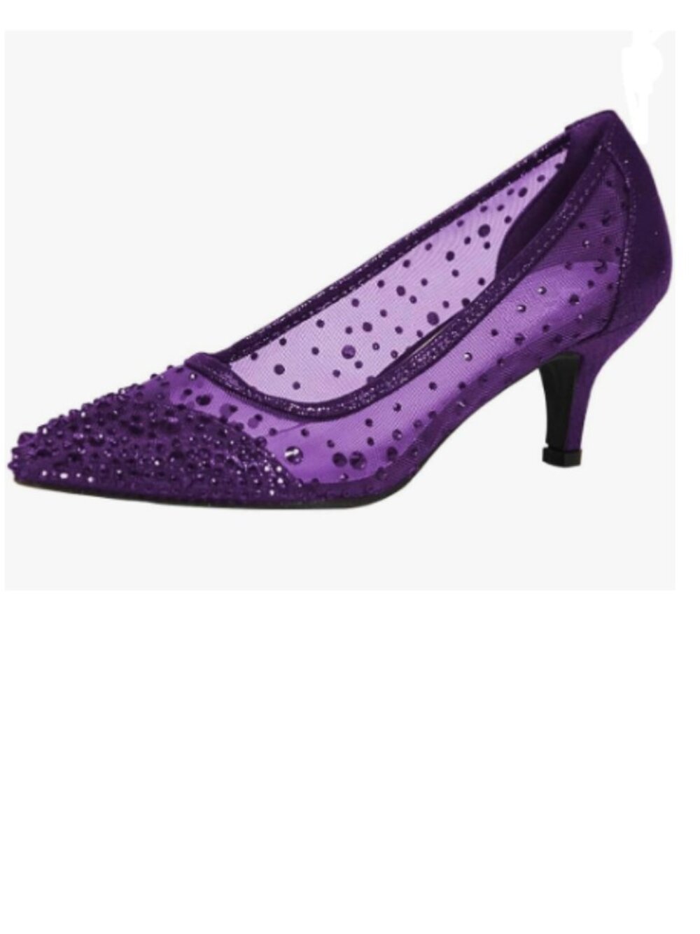 XYD Purple Pointed Mesh Kitten Heel Pumps with Stud Details